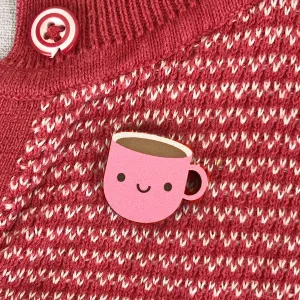 Pink Cup of Tea Kawaii Wooden Pin