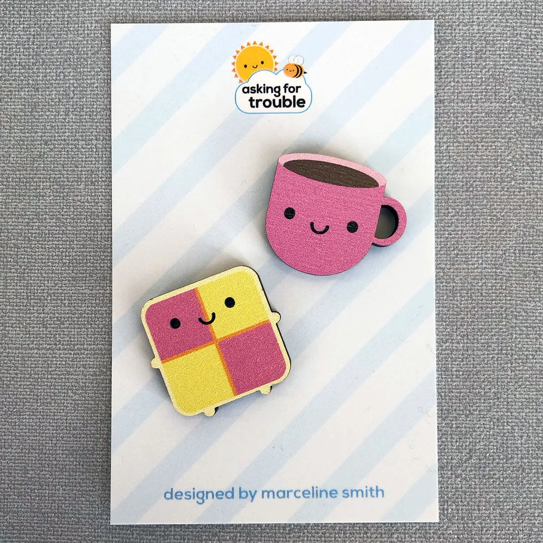 Pink Cup of Tea Kawaii Wooden Pin