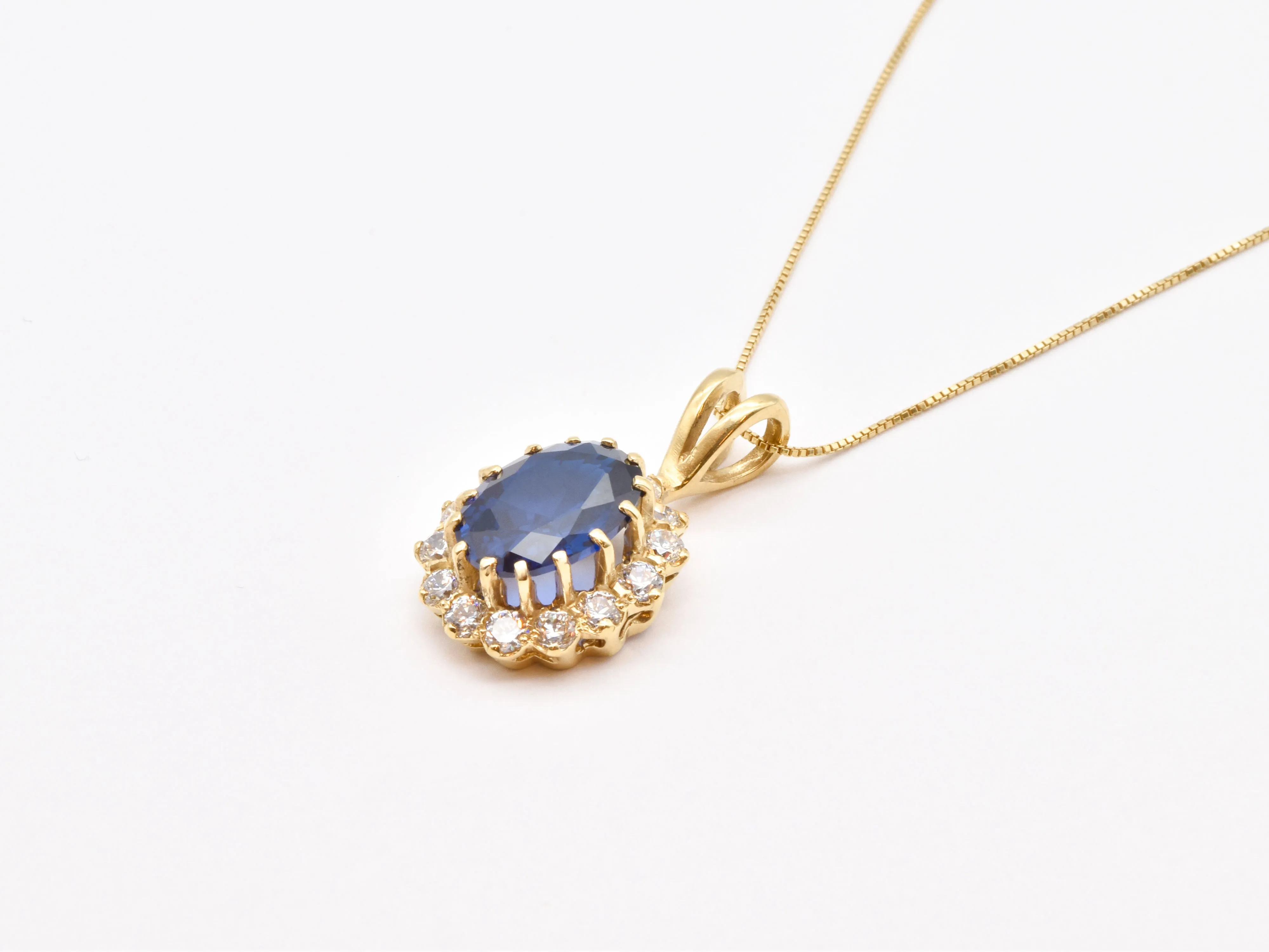 Princess Diana Necklace - Blue Vintage Pendant - Gold Sapphire Pendant