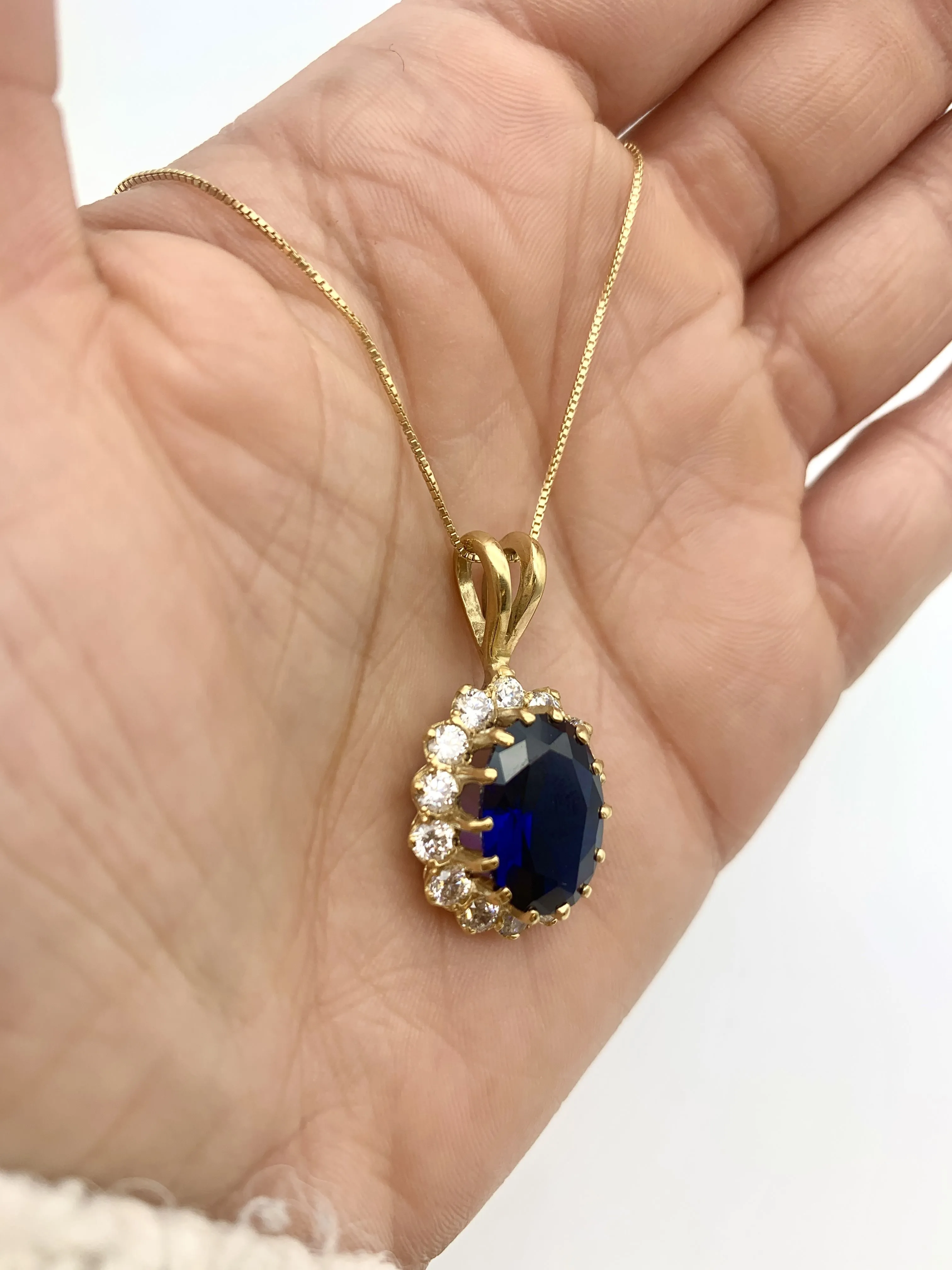 Princess Diana Necklace - Blue Vintage Pendant - Gold Sapphire Pendant