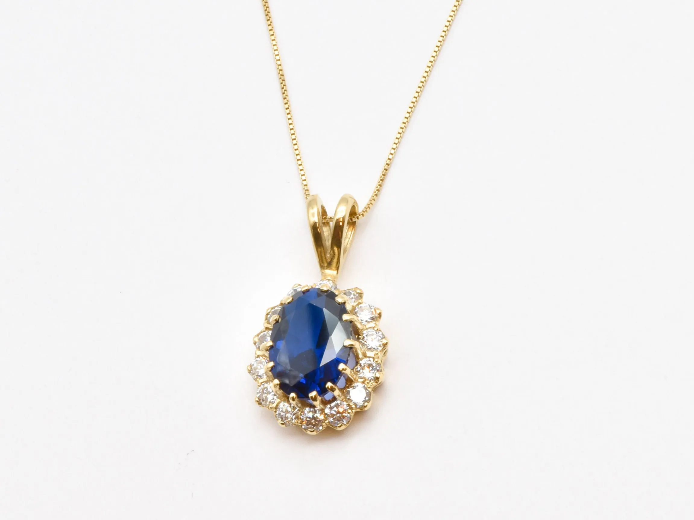 Princess Diana Necklace - Blue Vintage Pendant - Gold Sapphire Pendant