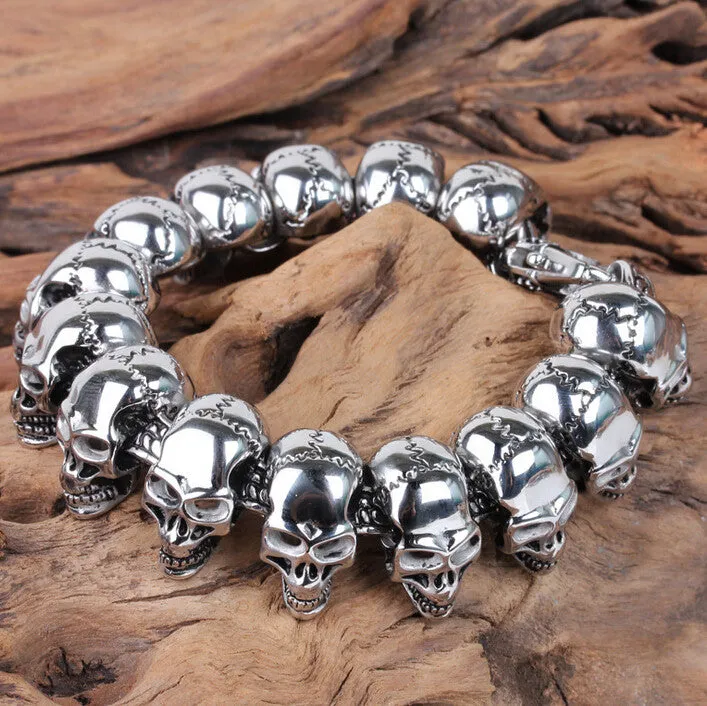 Punk Rock Charm Bracelet Stainless Steel Skull Skeleton Men's Bracelets & Bangles Cool Male Jewelry Wristband