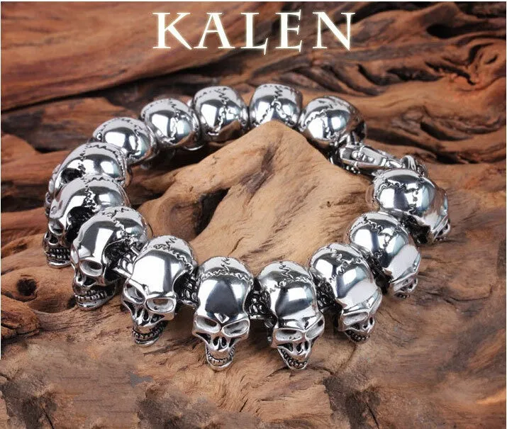 Punk Rock Charm Bracelet Stainless Steel Skull Skeleton Men's Bracelets & Bangles Cool Male Jewelry Wristband