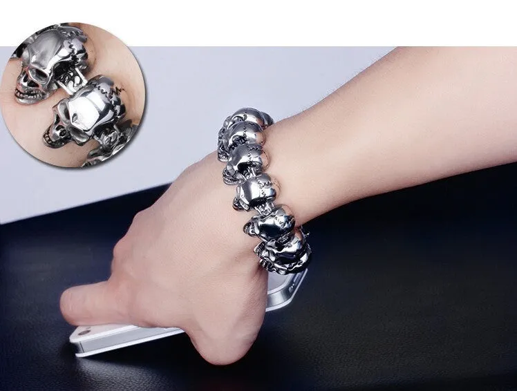 Punk Rock Charm Bracelet Stainless Steel Skull Skeleton Men's Bracelets & Bangles Cool Male Jewelry Wristband