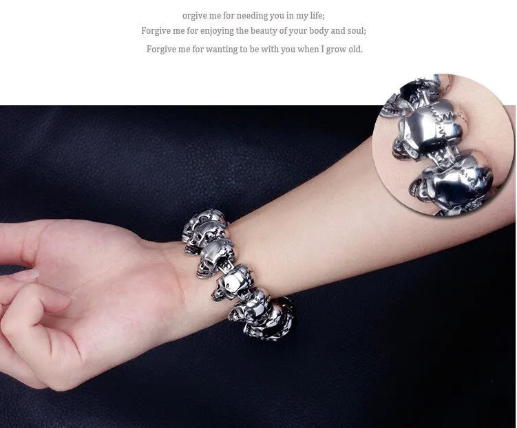 Punk Rock Charm Bracelet Stainless Steel Skull Skeleton Men's Bracelets & Bangles Cool Male Jewelry Wristband