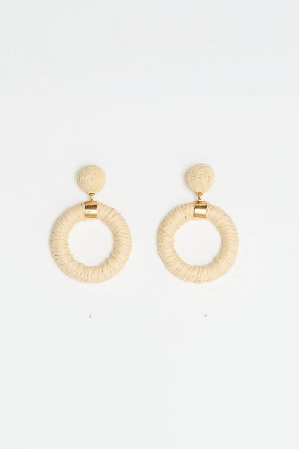 Raffia Stud Hoop Earrings - Sand