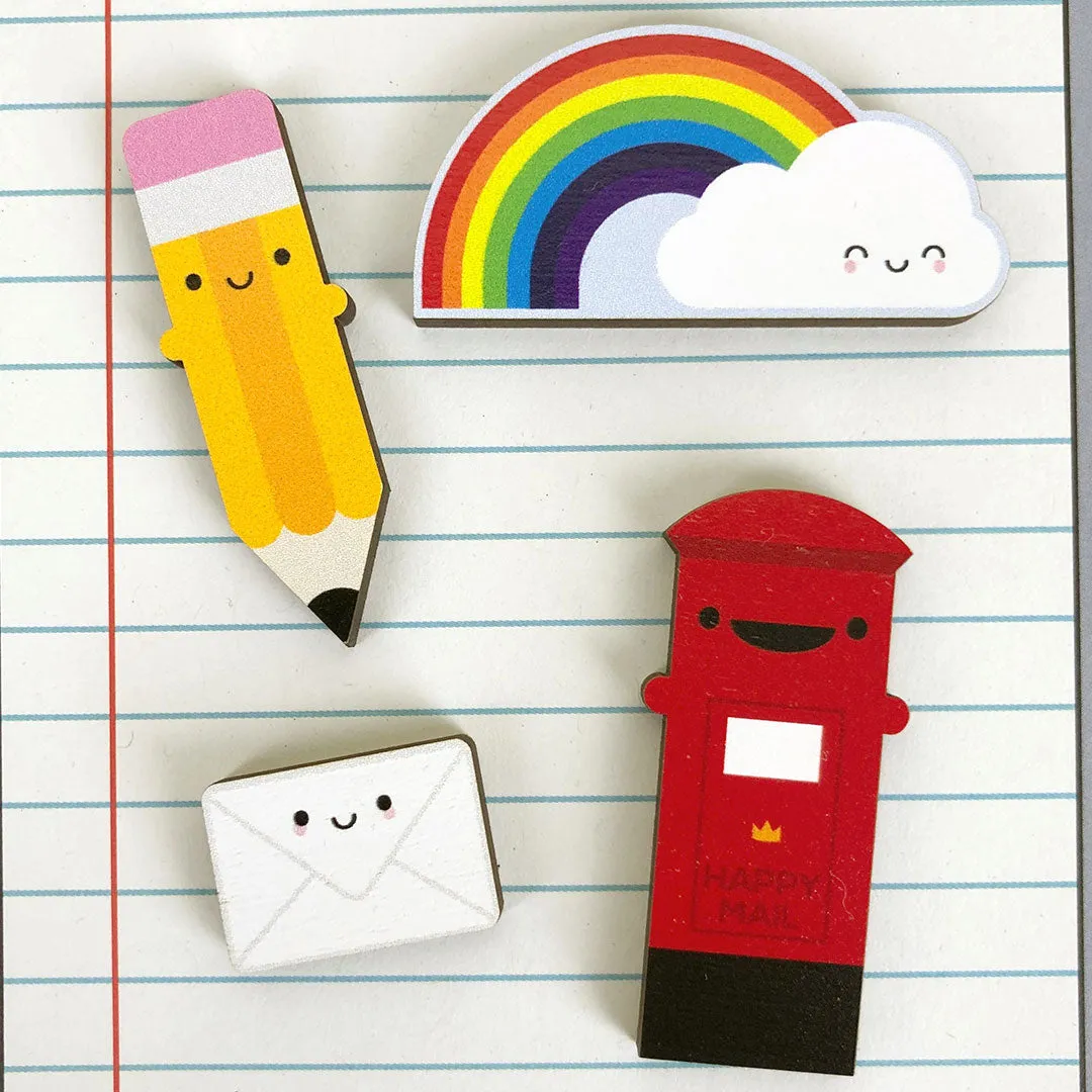 Rainbow & Cloud Kawaii Wooden Brooch