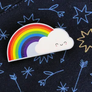 Rainbow & Cloud Kawaii Wooden Brooch