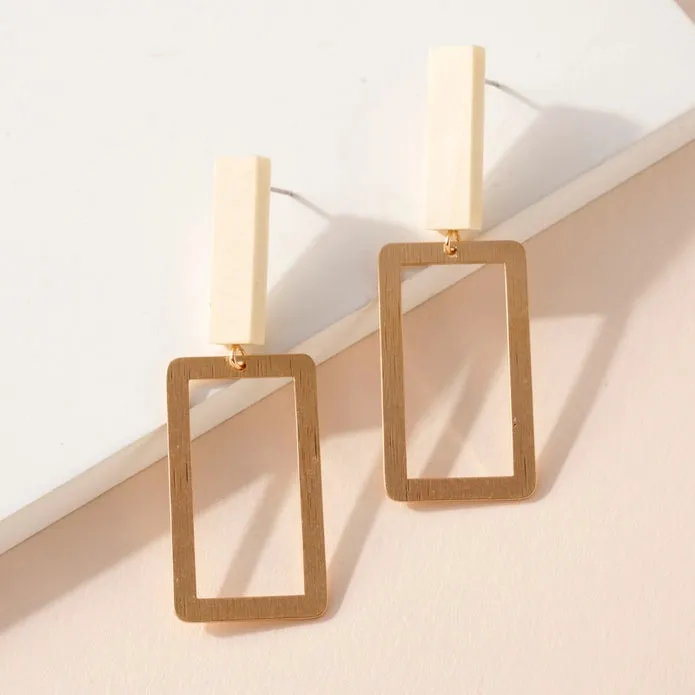 Rectangular Wood Dangling Earrings