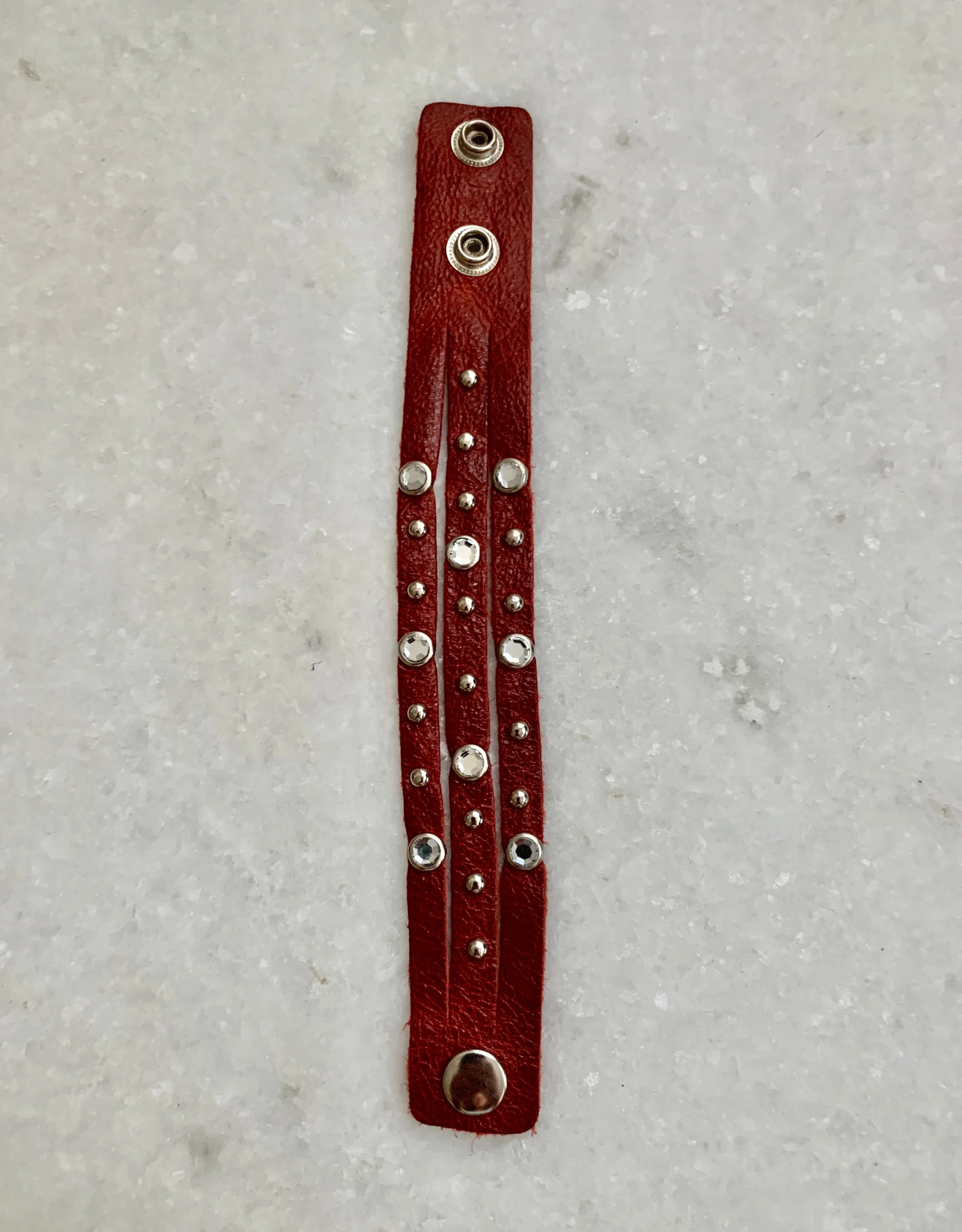 Red Cz Studded Leather Bracelet