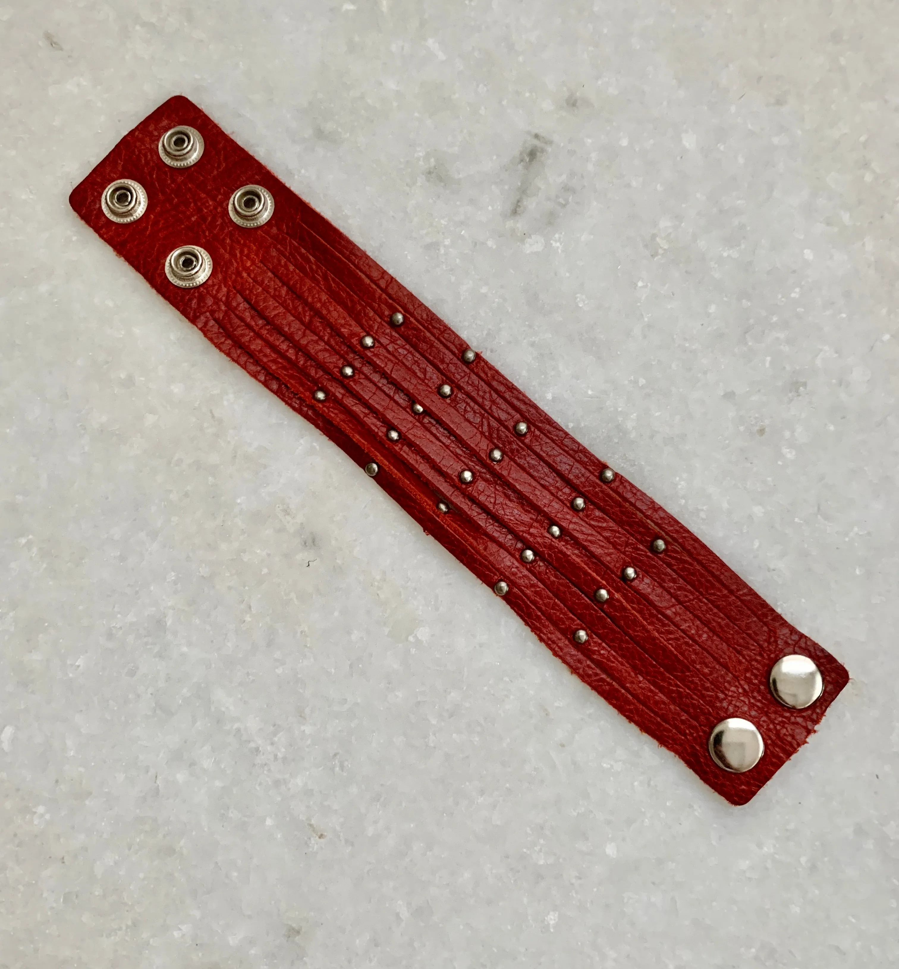 Red Leather Bracelet w/Silver Studs