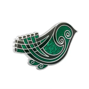 Rhodium Green Enamel Bird Brooch