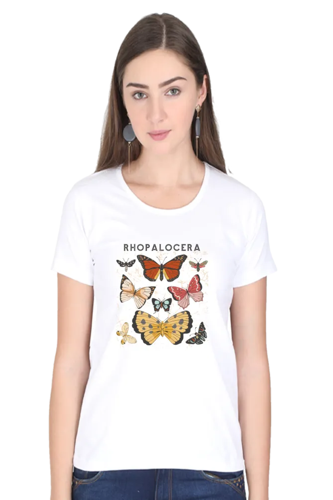 Rhopalocera Printed Scoop Neck T-shirt for women