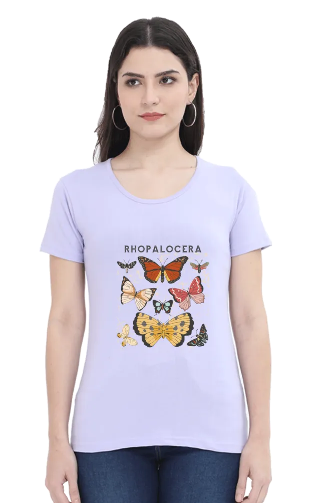 Rhopalocera Printed Scoop Neck T-shirt for women