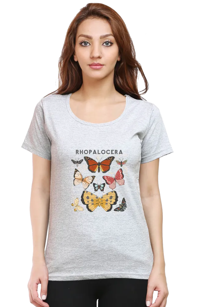 Rhopalocera Printed Scoop Neck T-shirt for women