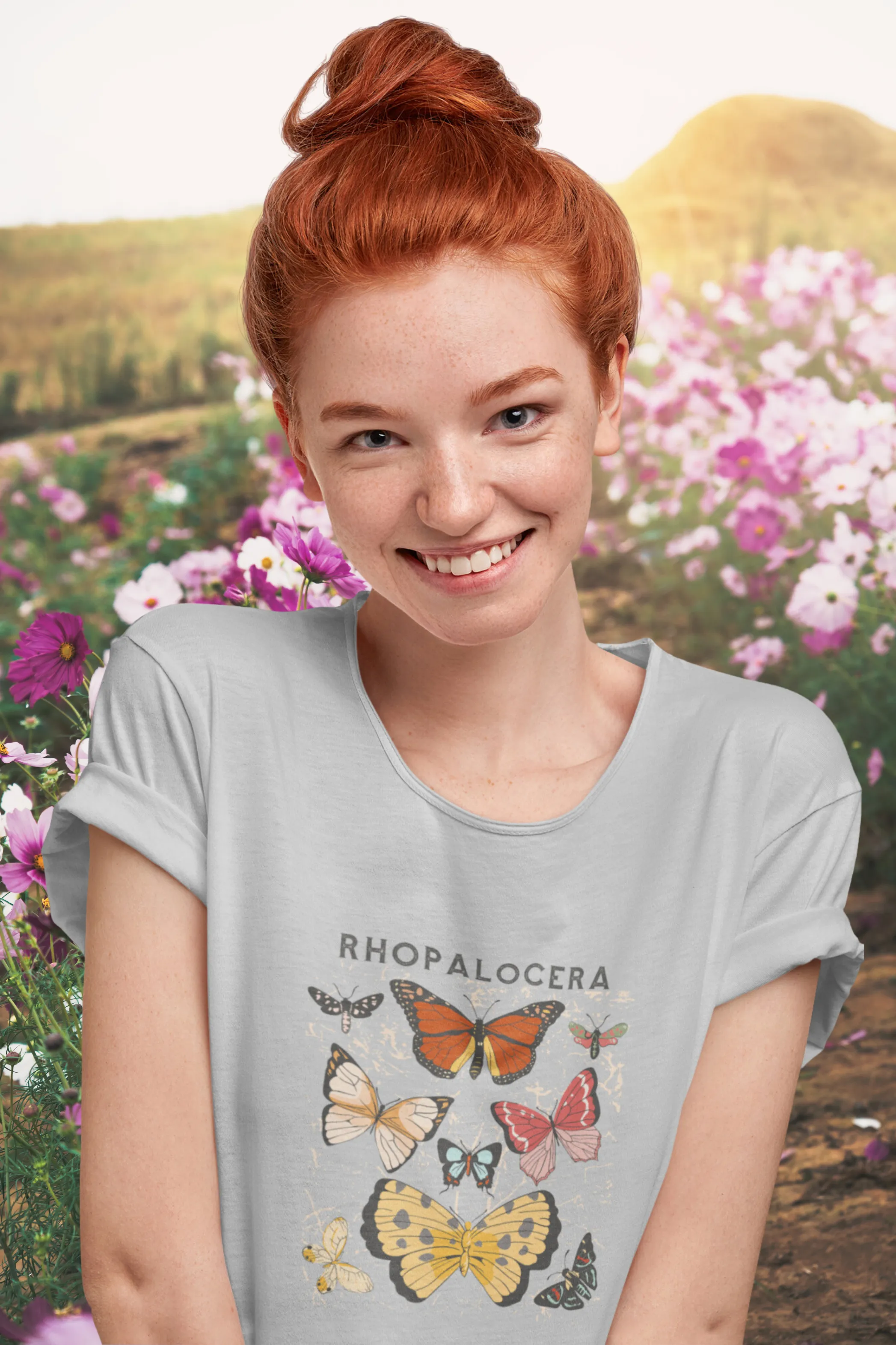 Rhopalocera Printed Scoop Neck T-shirt for women