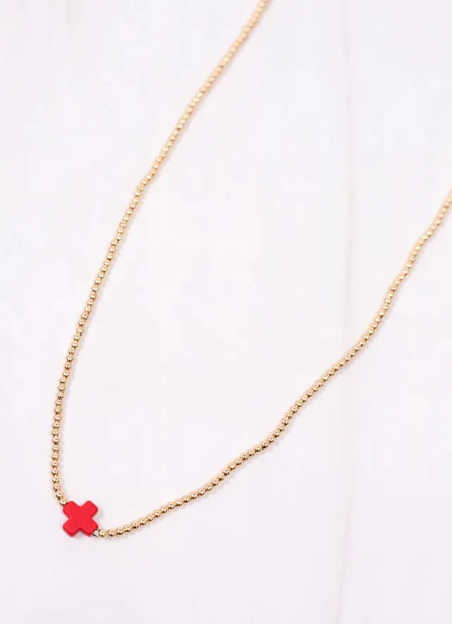 Rink Necklace with Cross RED