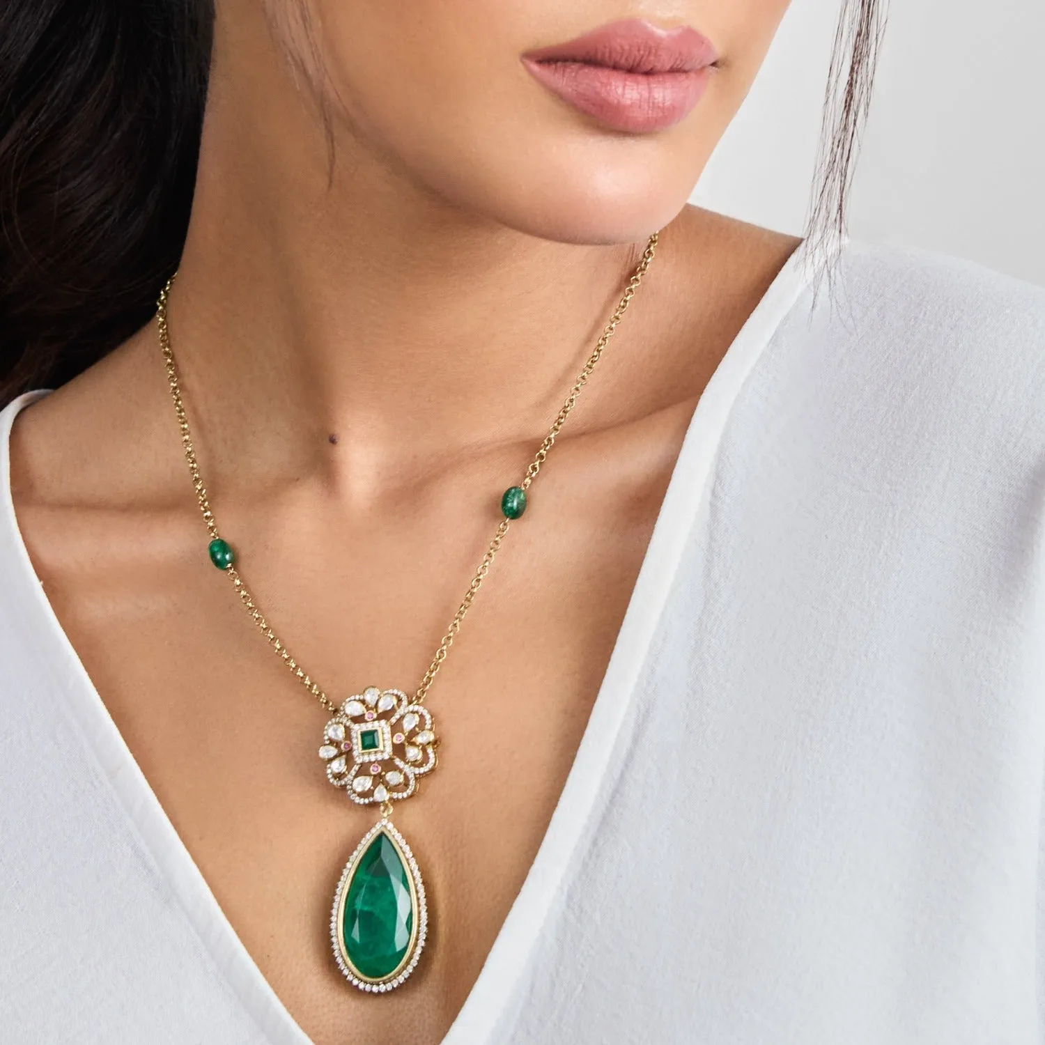 Saira Moissanites and Gemstone Pendant Necklace