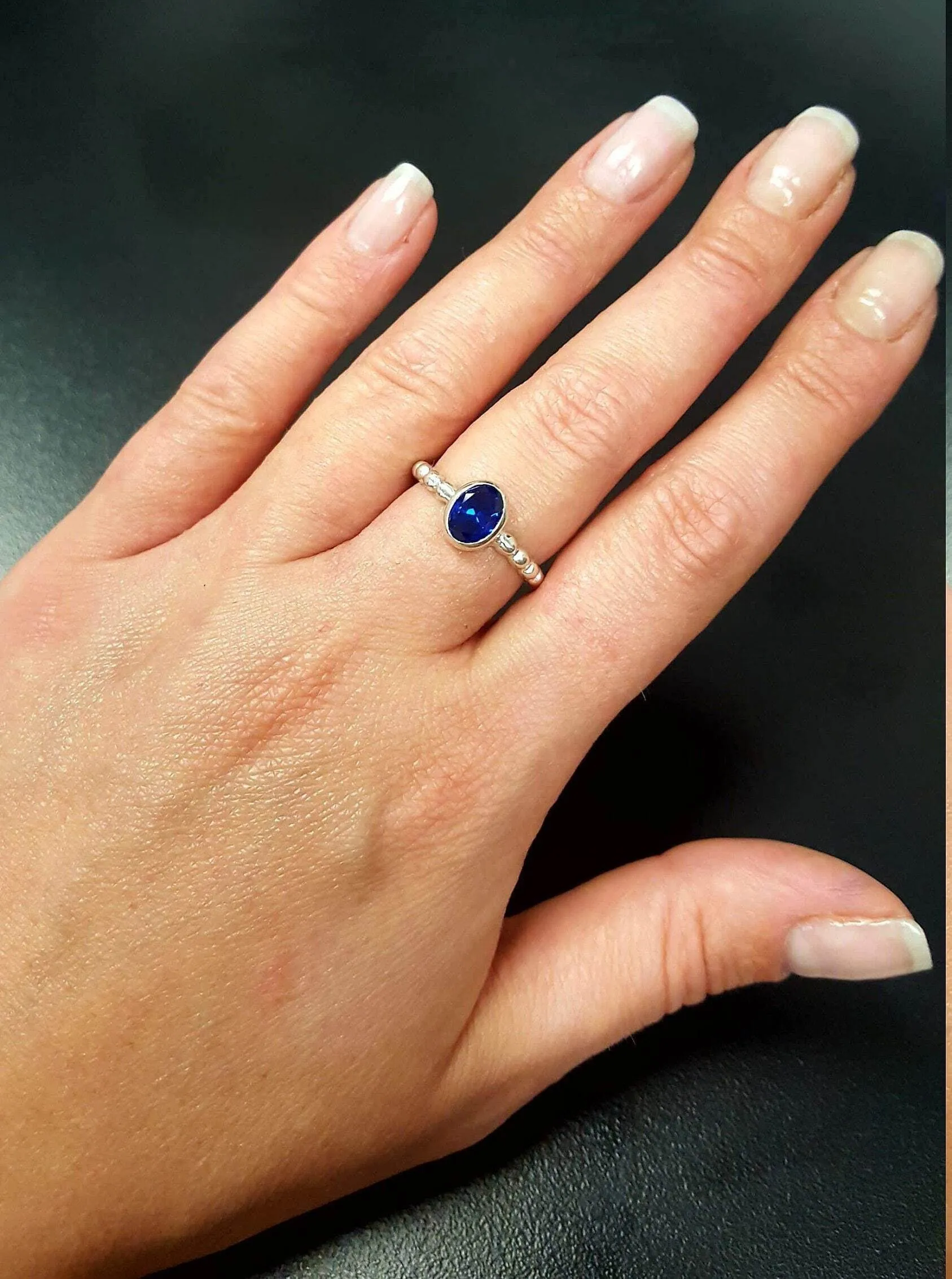 Sapphire Bezel Ring - Blue Solitaire Ring - Sapphire Promise Ring