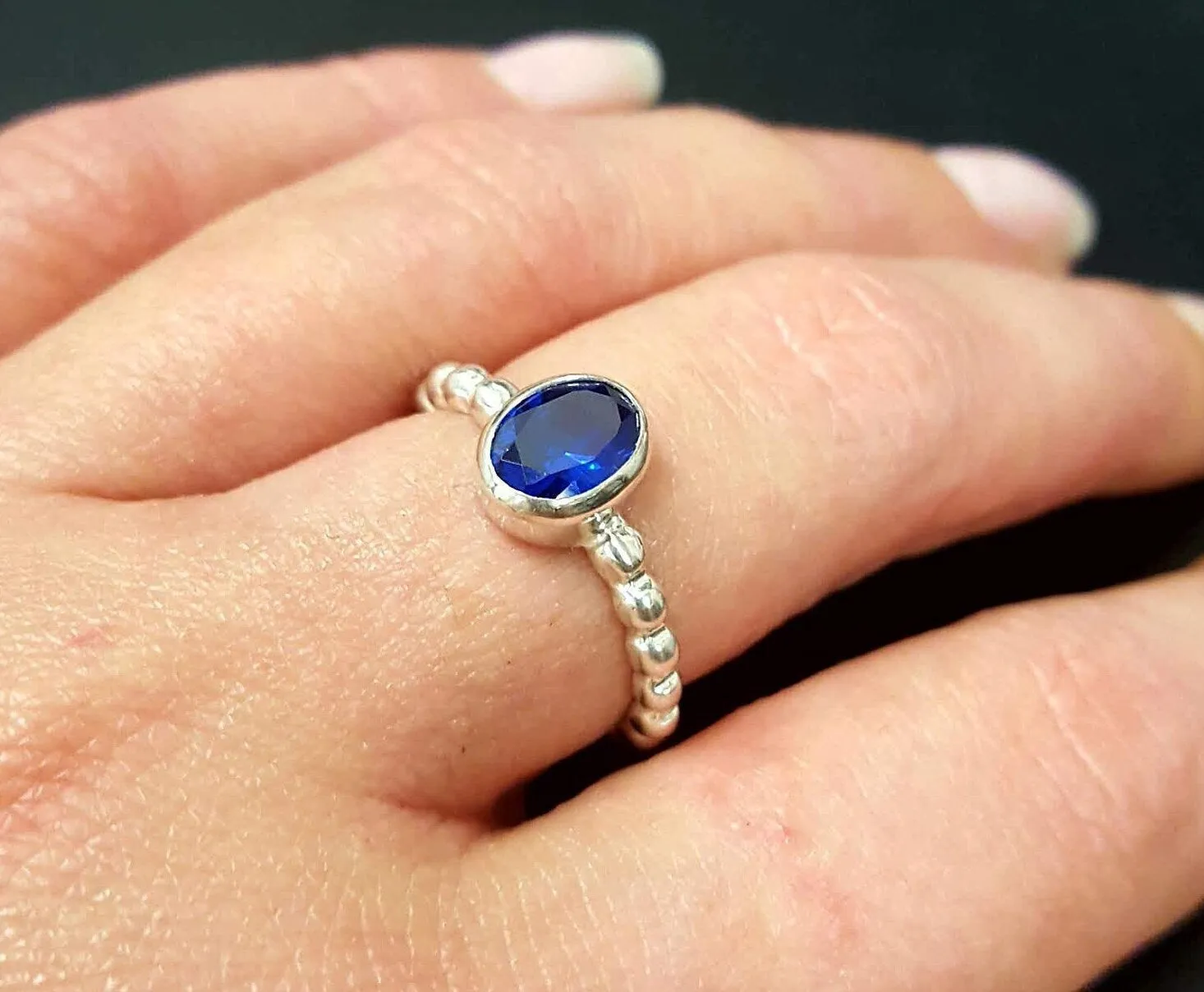 Sapphire Bezel Ring - Blue Solitaire Ring - Sapphire Promise Ring