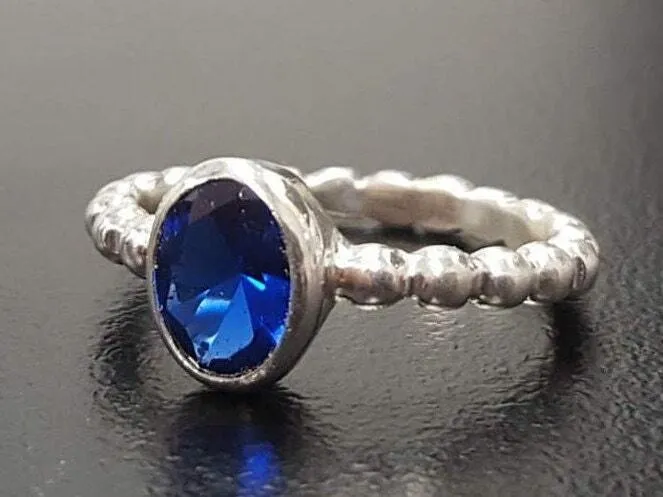 Sapphire Bezel Ring - Blue Solitaire Ring - Sapphire Promise Ring