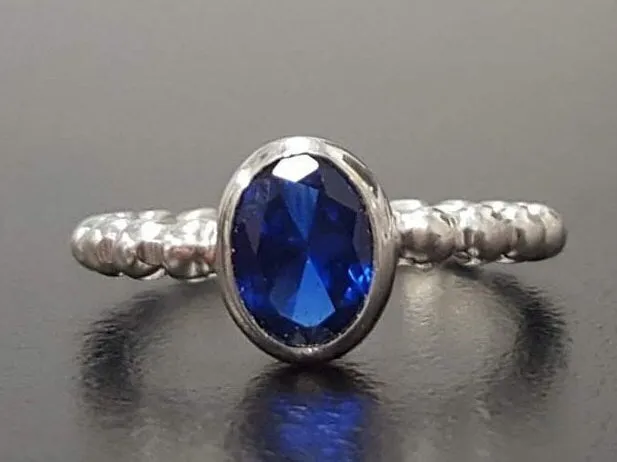 Sapphire Bezel Ring - Blue Solitaire Ring - Sapphire Promise Ring