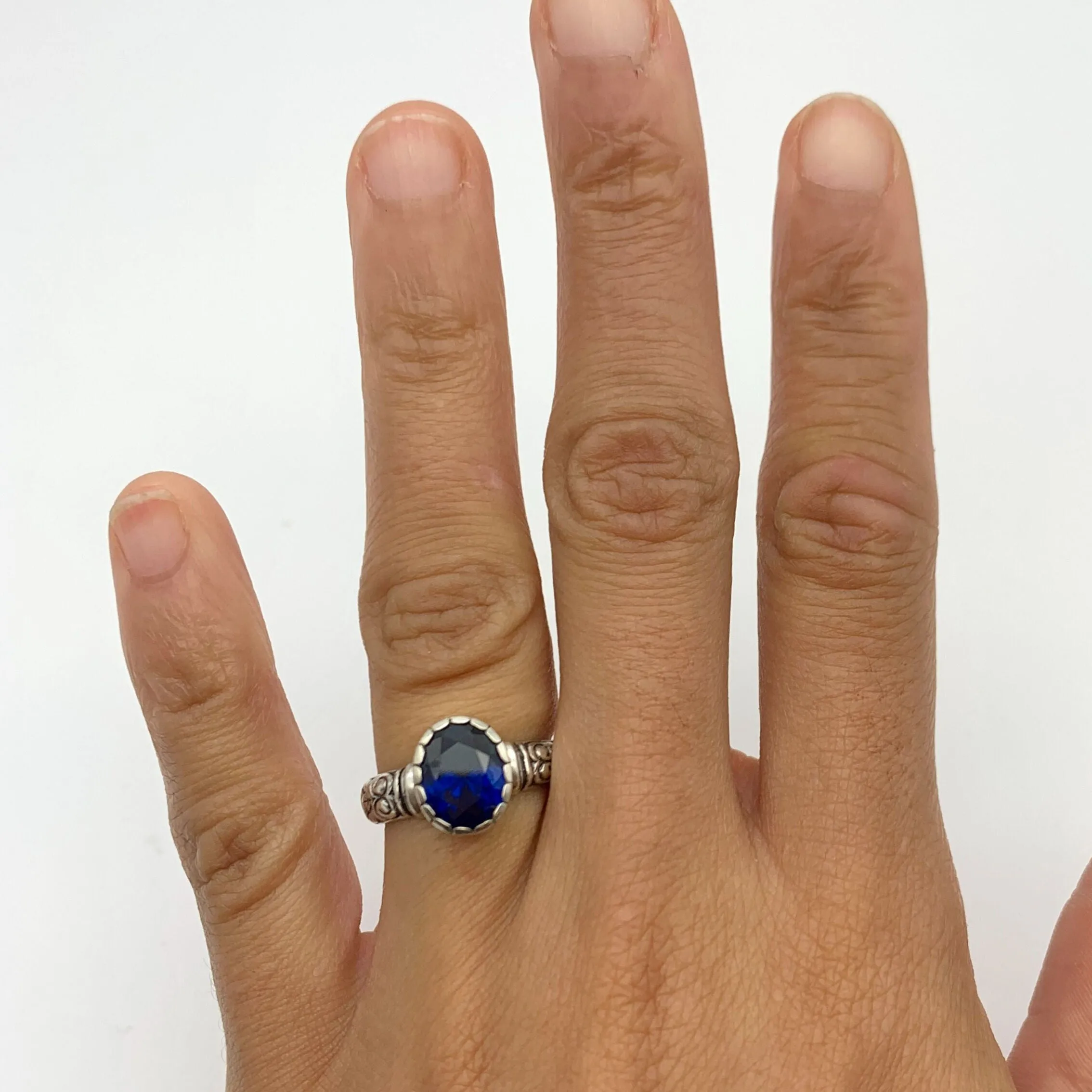 Sapphire Silver Ring - Blue Boho Ring - Solitaire Sapphire Ring