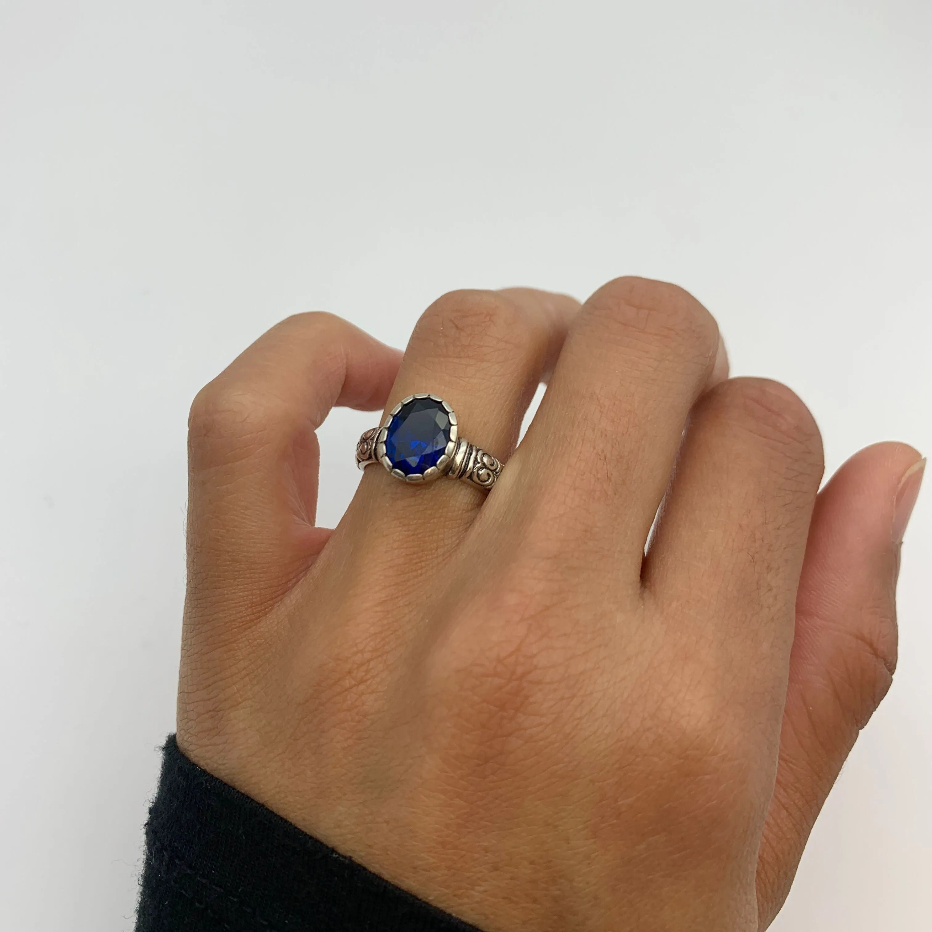 Sapphire Silver Ring - Blue Boho Ring - Solitaire Sapphire Ring