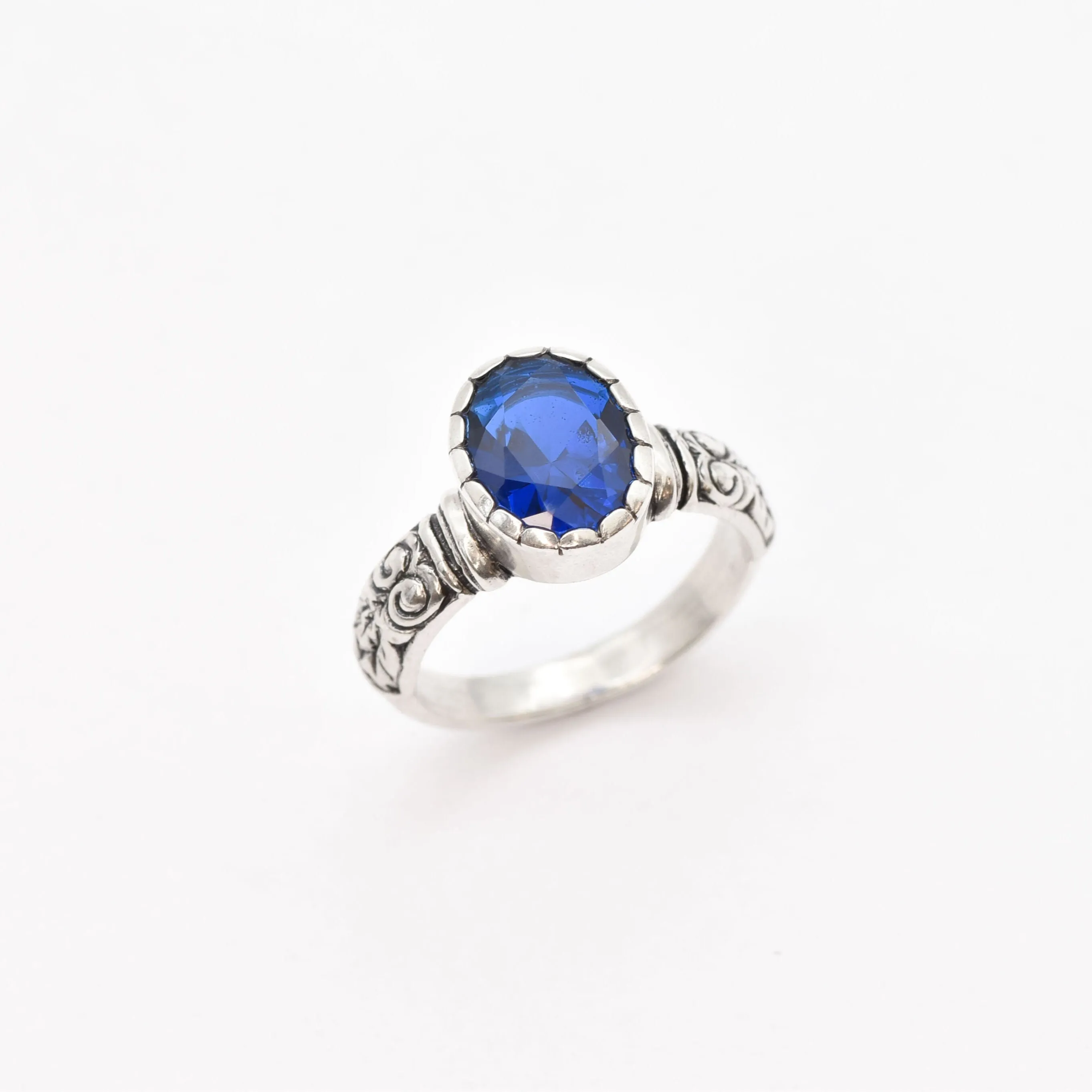 Sapphire Silver Ring - Blue Boho Ring - Solitaire Sapphire Ring