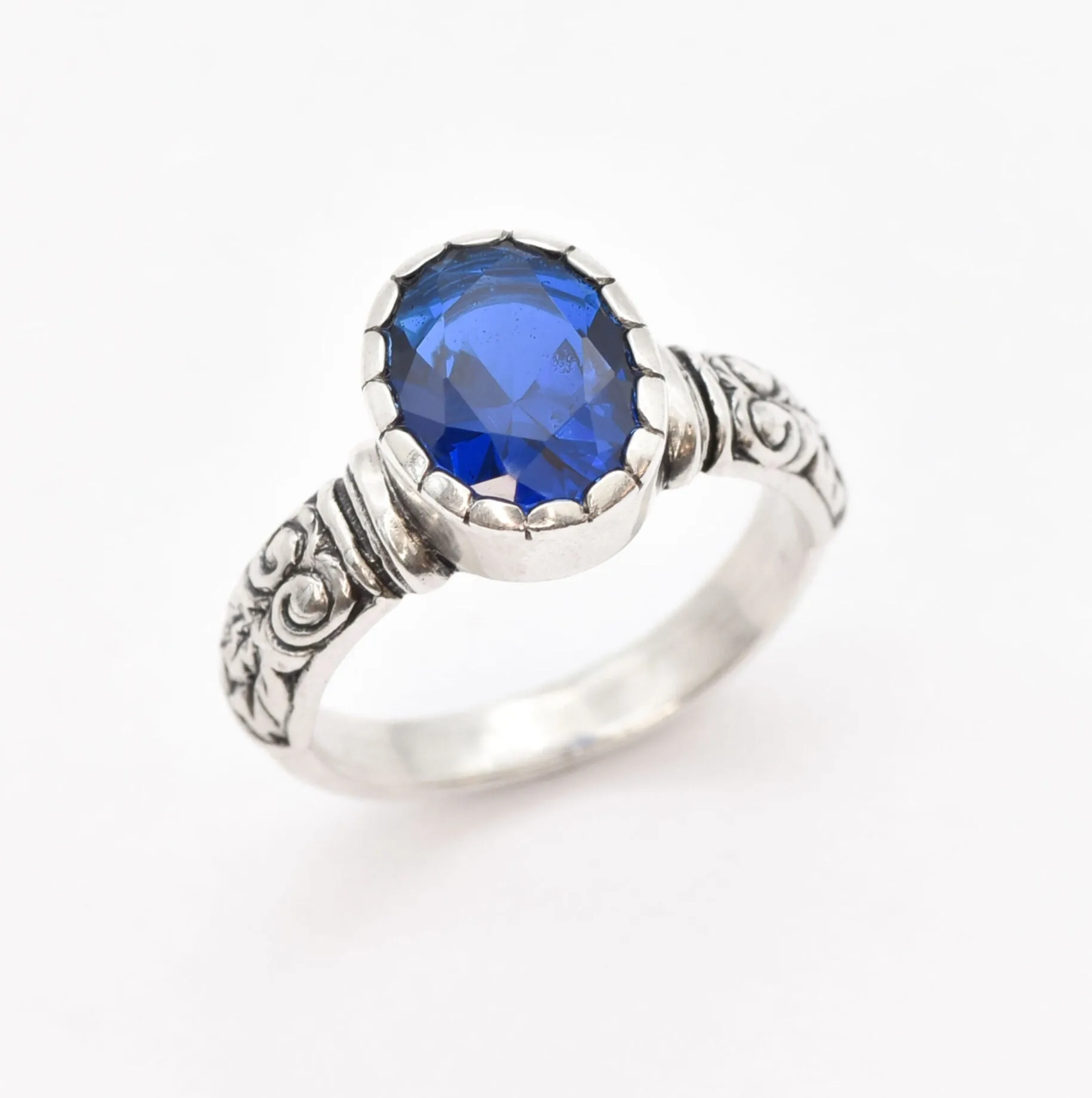 Sapphire Silver Ring - Blue Boho Ring - Solitaire Sapphire Ring