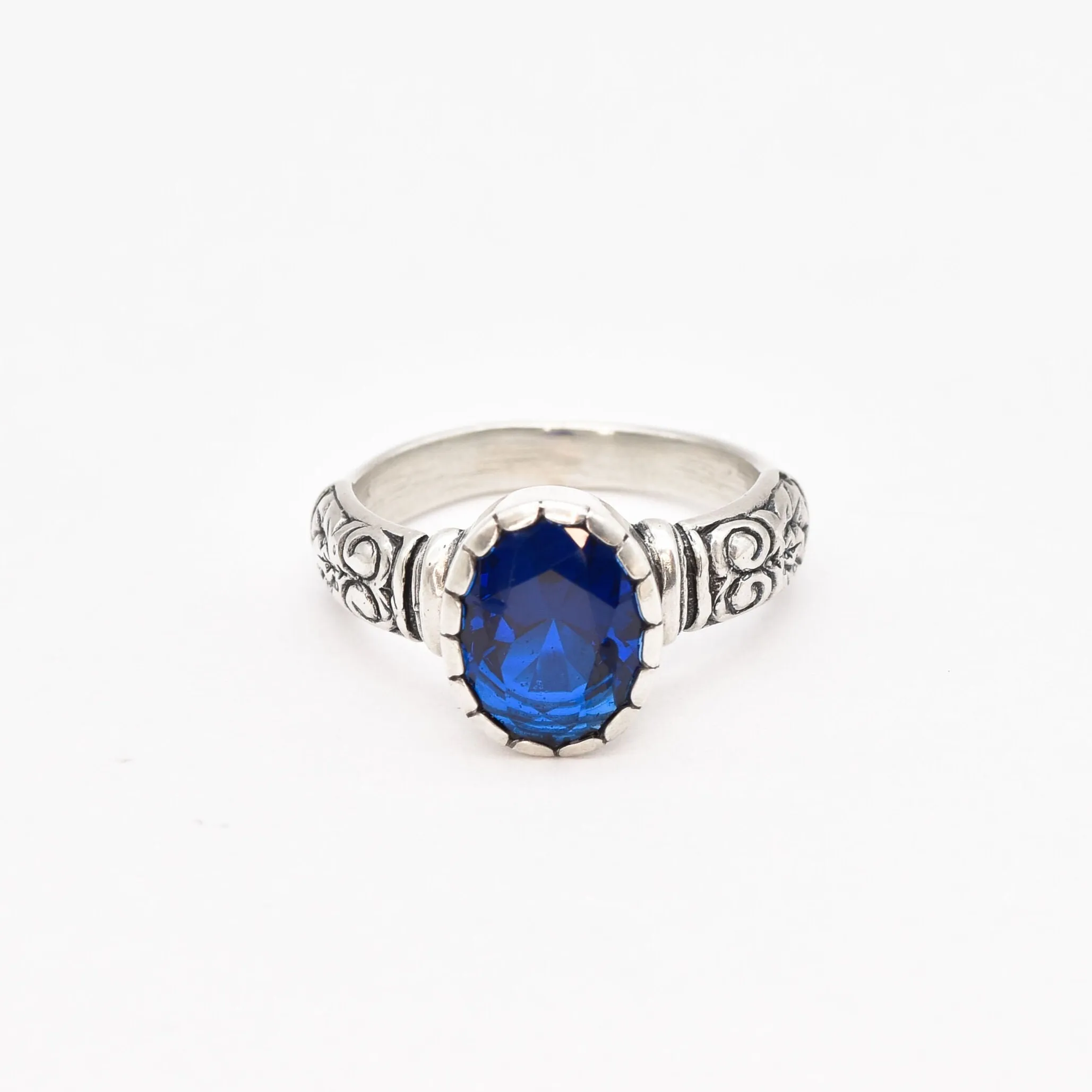 Sapphire Silver Ring - Blue Boho Ring - Solitaire Sapphire Ring