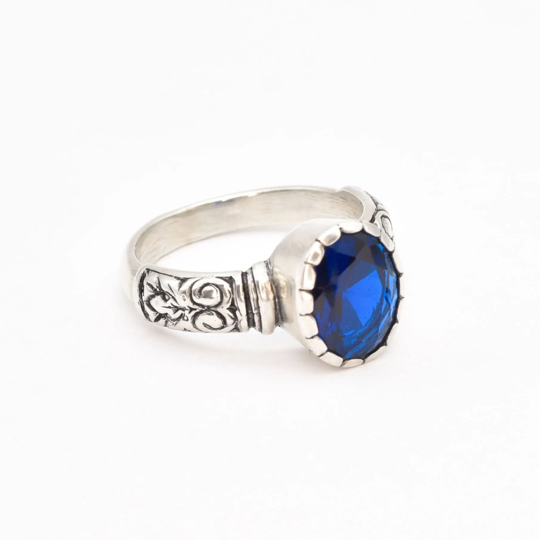 Sapphire Silver Ring - Blue Boho Ring - Solitaire Sapphire Ring