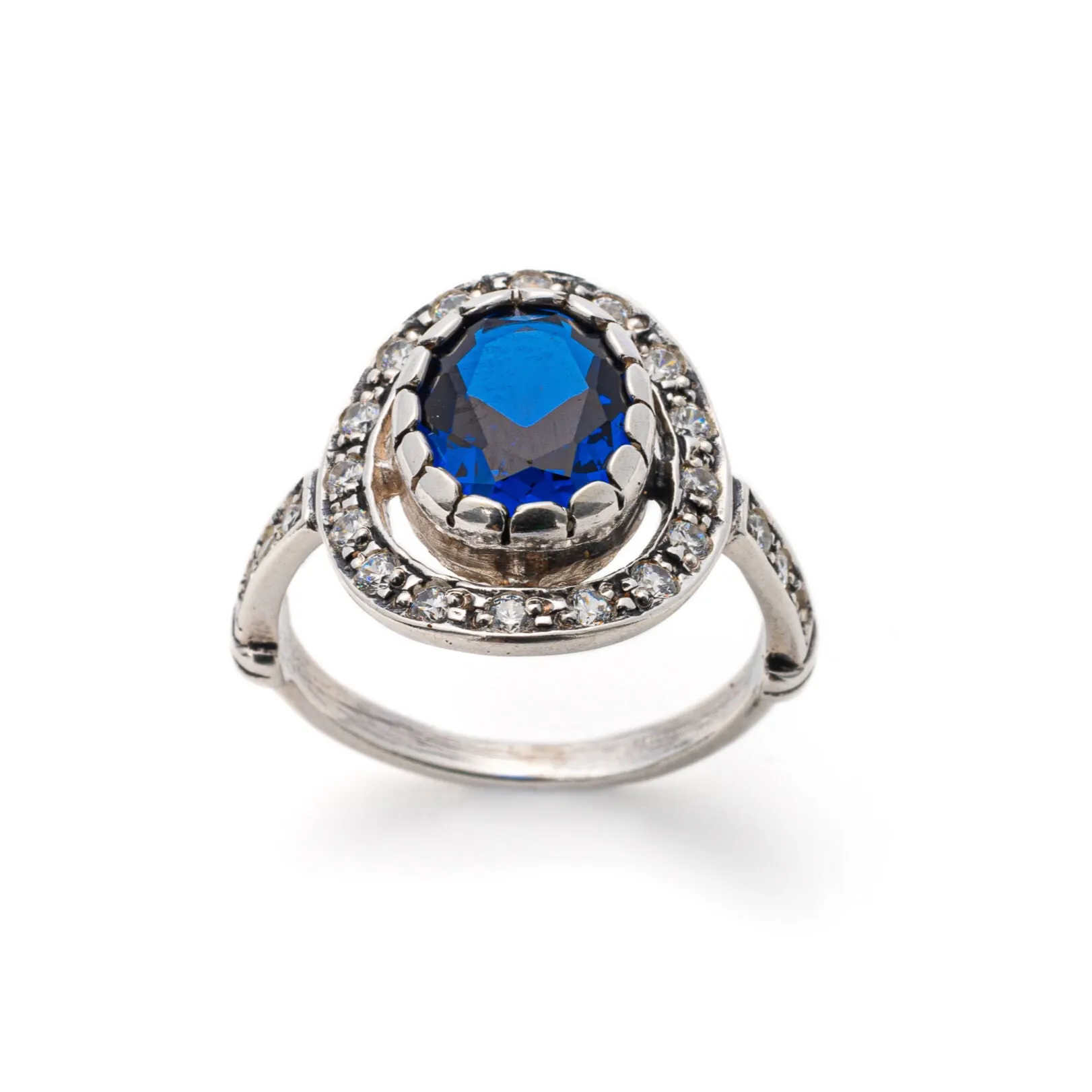 Sapphire Victorian Ring - Vintage Sapphire Ring - Blue Halo Ring