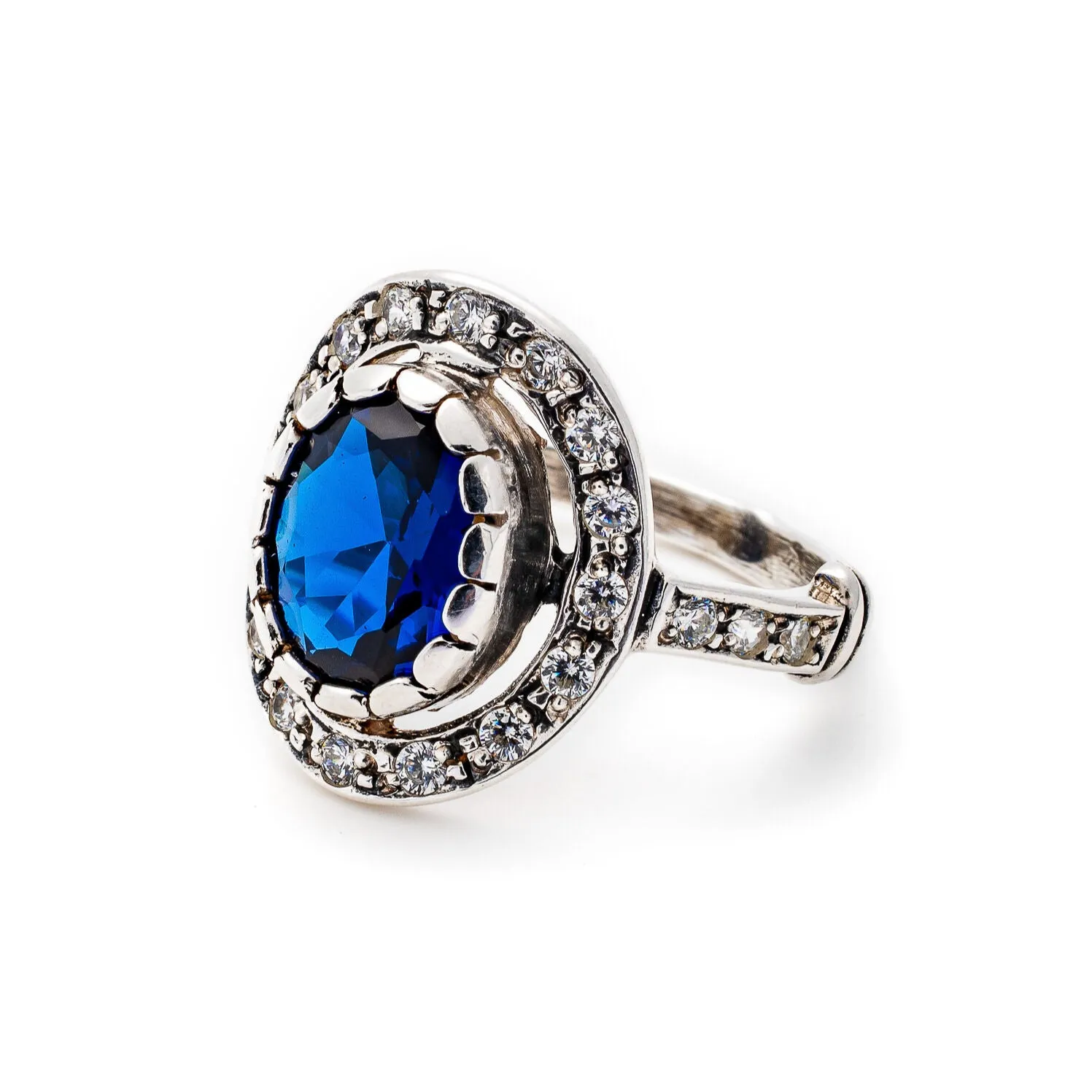 Sapphire Victorian Ring - Vintage Sapphire Ring - Blue Halo Ring