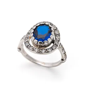 Sapphire Victorian Ring - Vintage Sapphire Ring - Blue Halo Ring