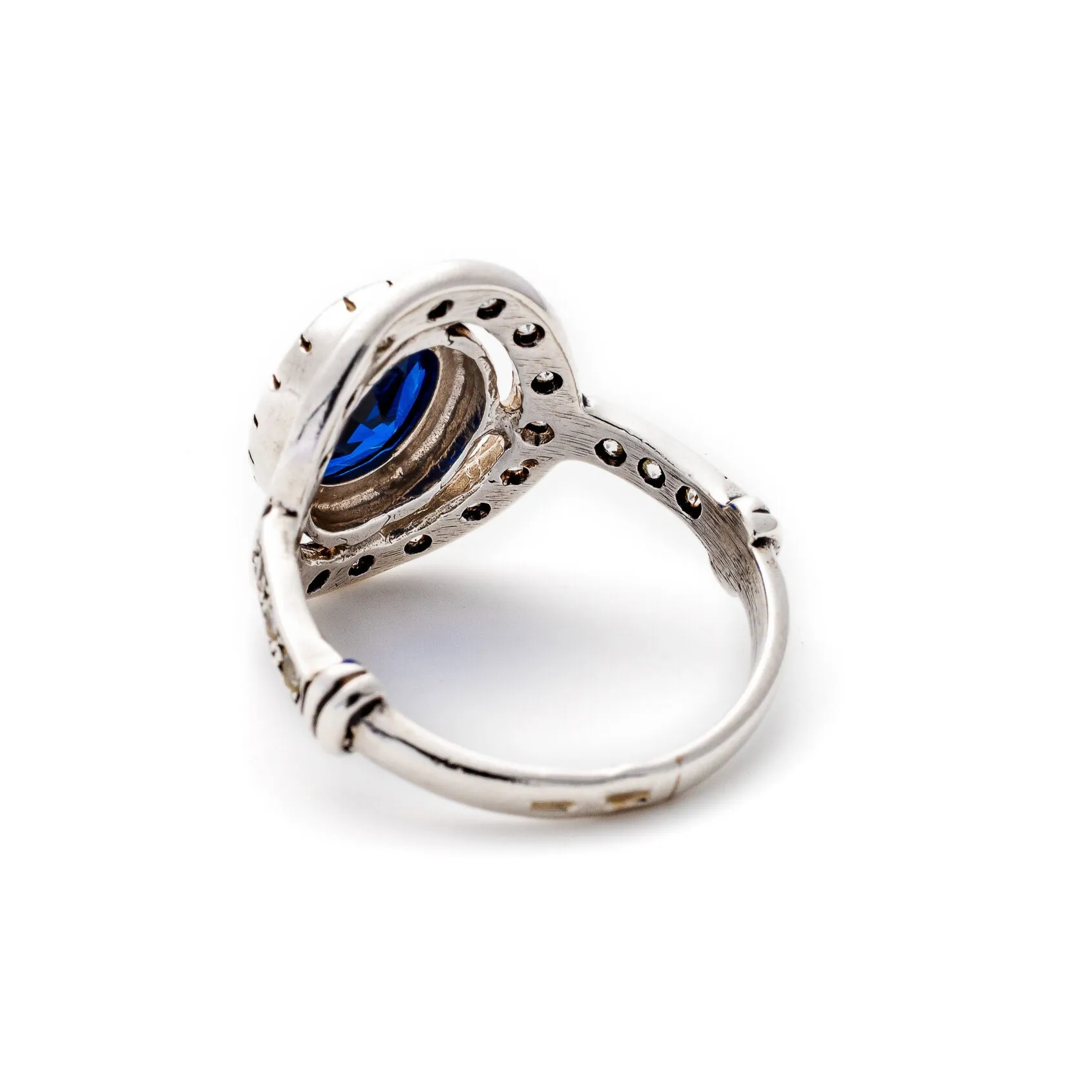 Sapphire Victorian Ring - Vintage Sapphire Ring - Blue Halo Ring