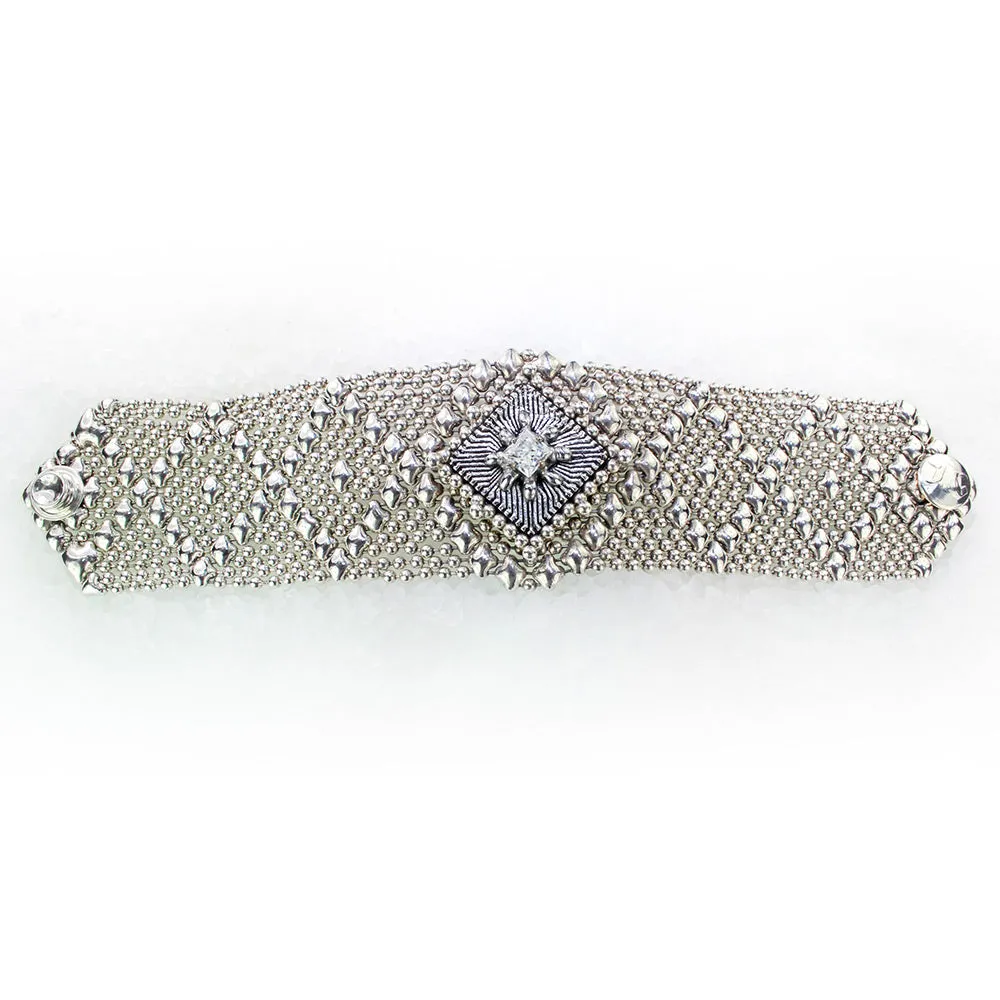 SG Liquid Metal ATB1A-AS Antique Silver Finish Microchip Bracelet with Swarovski Crystal by Sergio Gutierrez