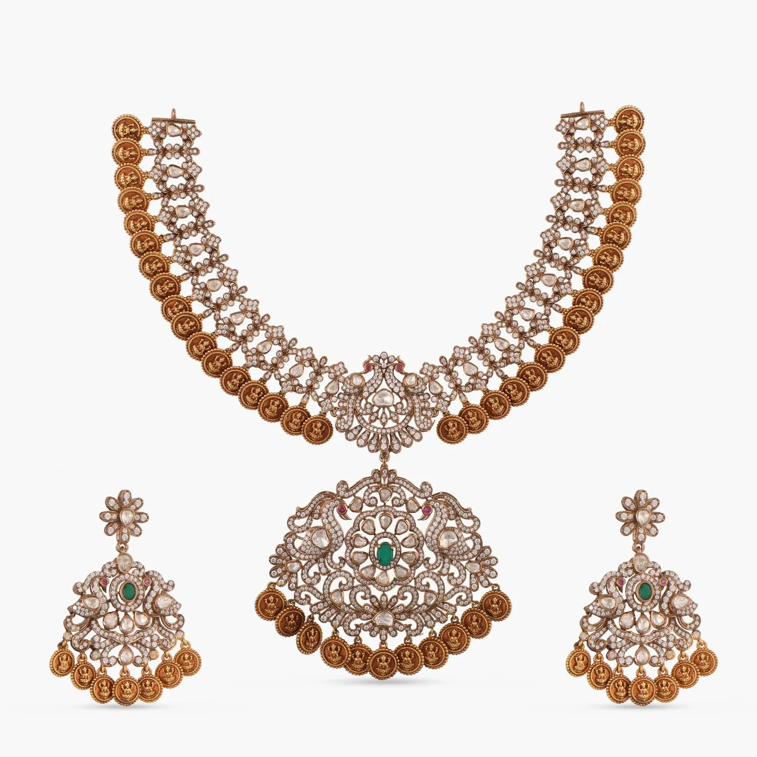 Shreeya Coin CZ Silver Necklace Set