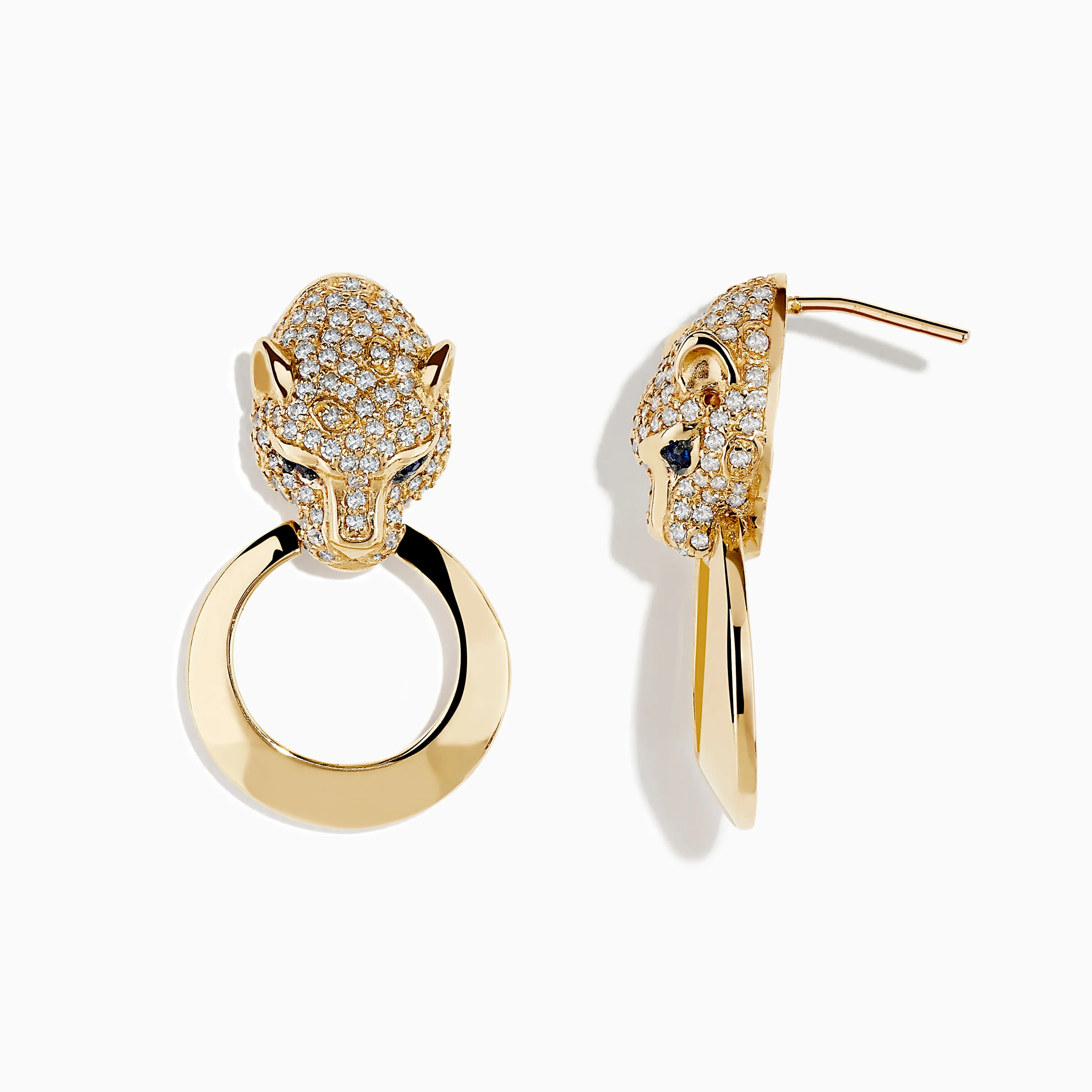 Signature 14K Yellow Gold Sapphire and Diamond Panther Earrings