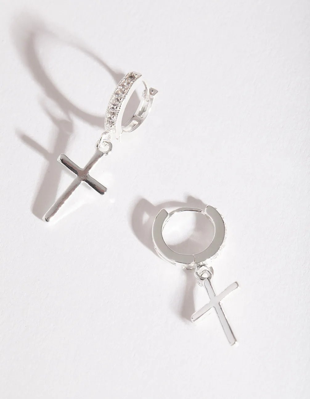 Silver Cross Huggie Earrings