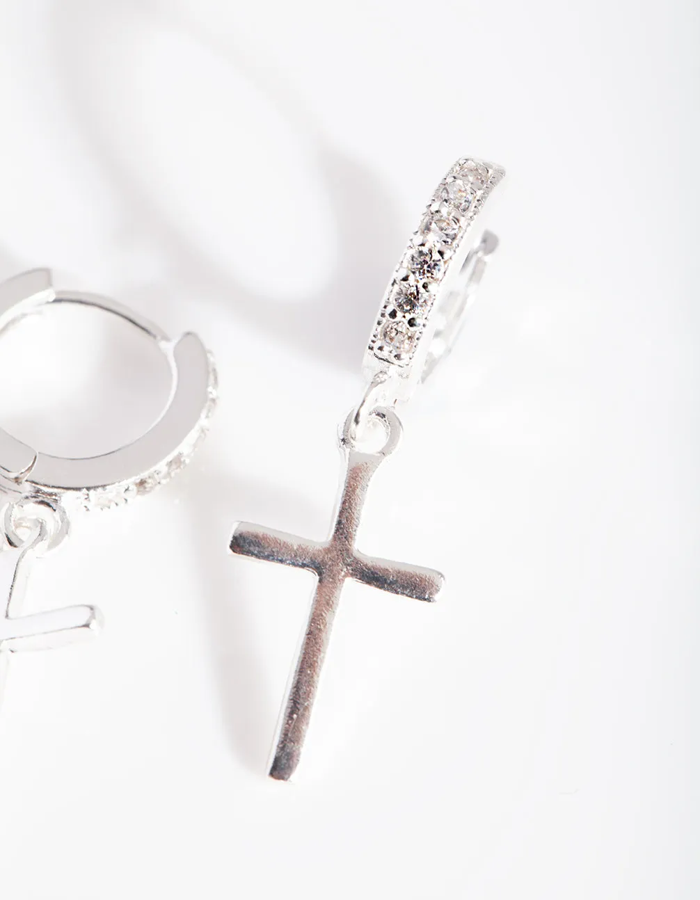 Silver Cross Huggie Earrings