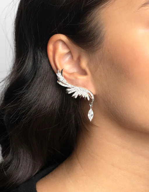 Silver Cubic Zirconia Wing Cuff Earrings