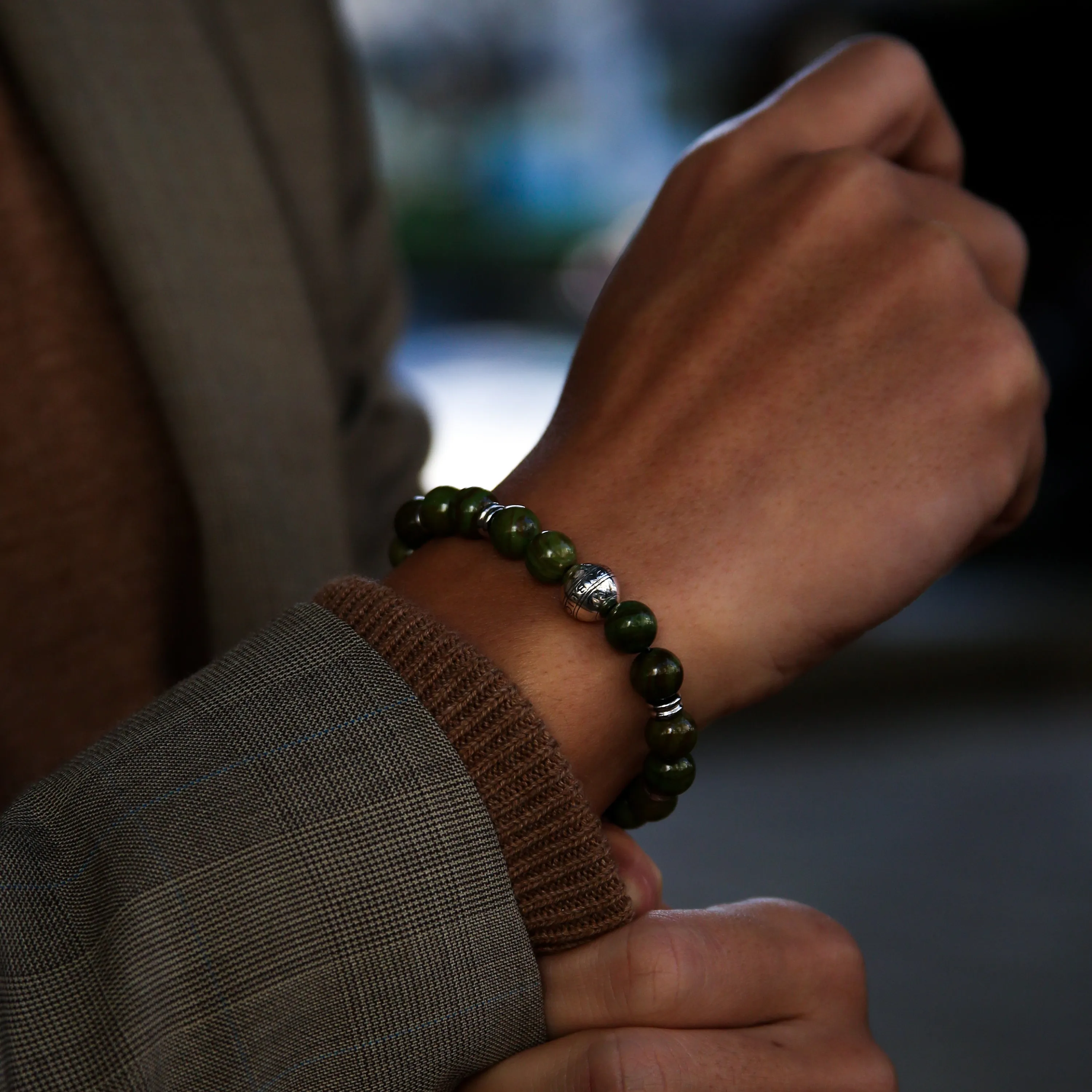 Silver Green Jasper Chakra Bracelet