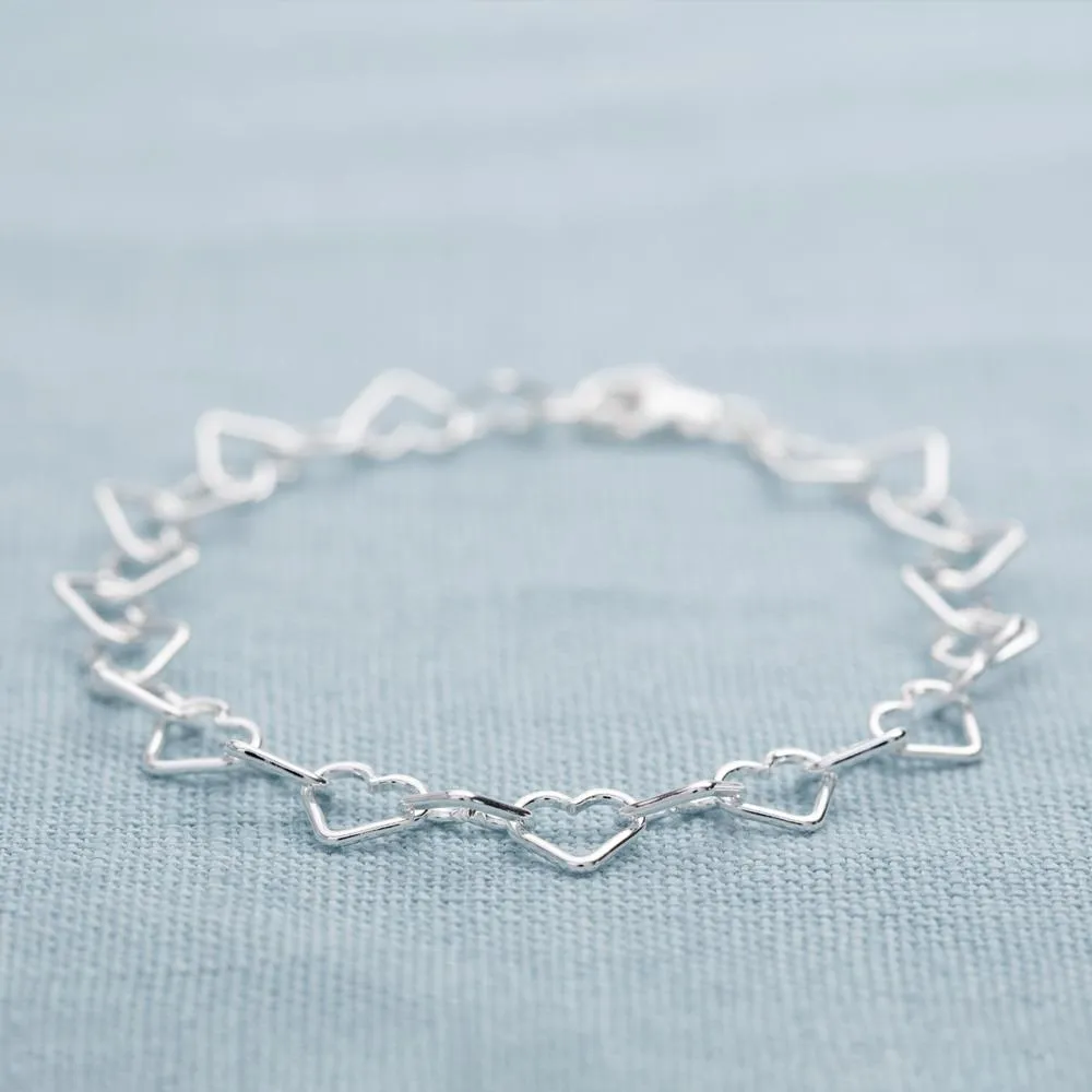 Silver Mother and Daughter Heart Bracelet Set