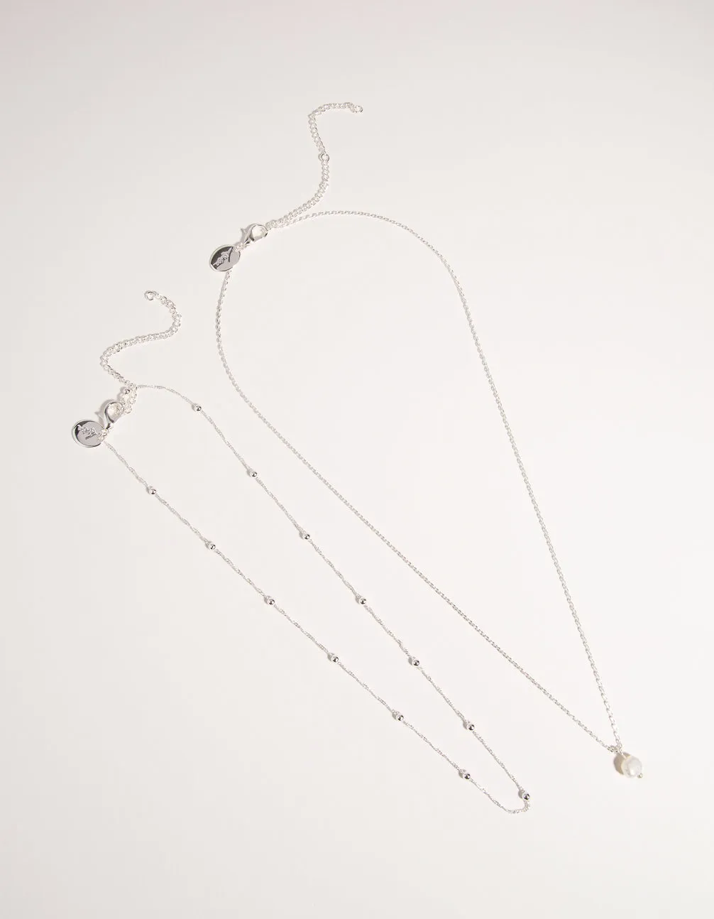 Silver Plated 2-Row Single Pearl Drop Necklace