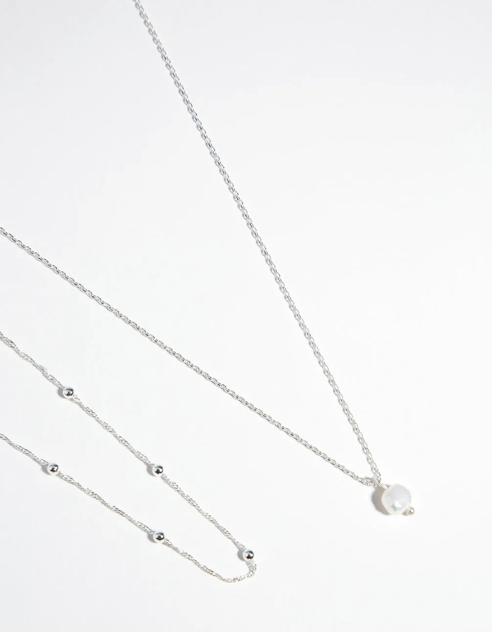 Silver Plated 2-Row Single Pearl Drop Necklace