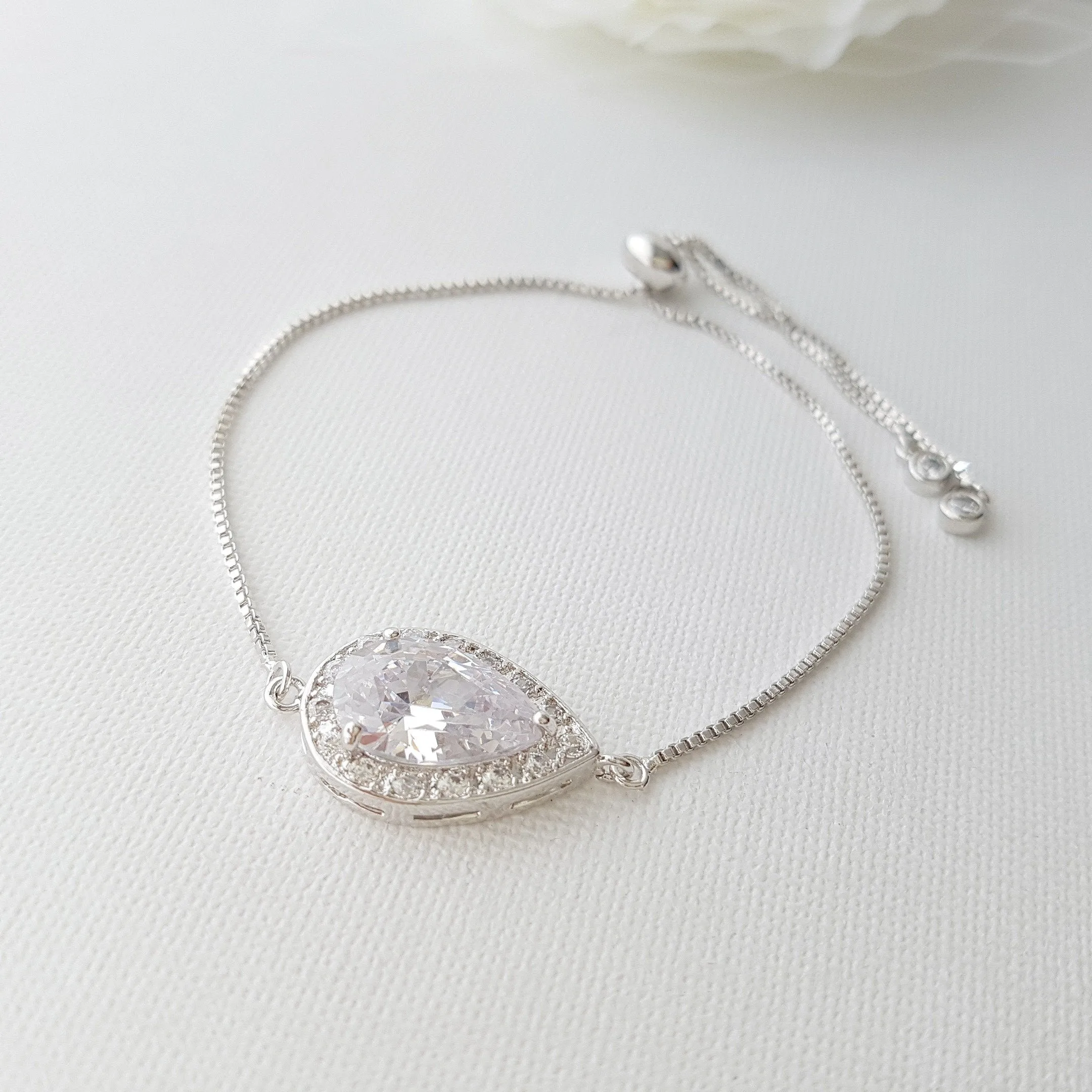 Simple Silver Bridesmaid Bracelet in Cubic Zirconia- Evelyn