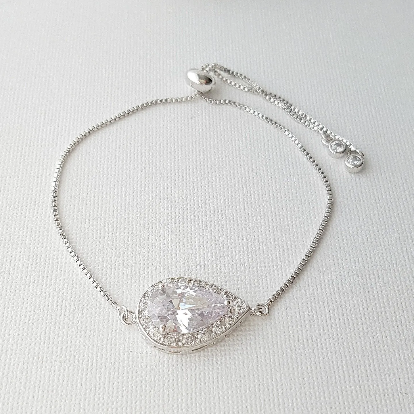 Simple Silver Bridesmaid Bracelet in Cubic Zirconia- Evelyn