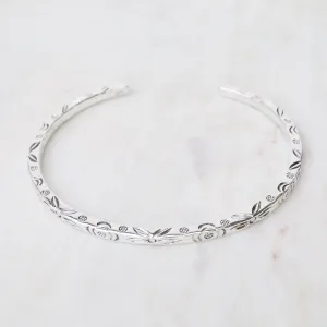 Simple Square Etched Wire Sterling Silver Cuff