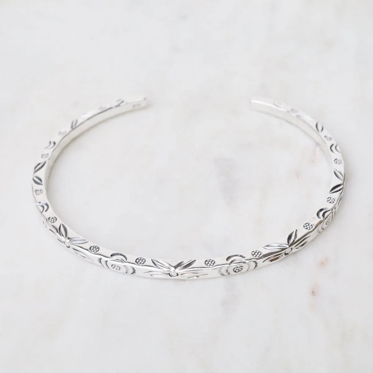 Simple Square Etched Wire Sterling Silver Cuff